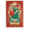 n°17491 - Carte Gaufrée - To my Valentine - Fillette entourée de coeurs (robe en tissu)