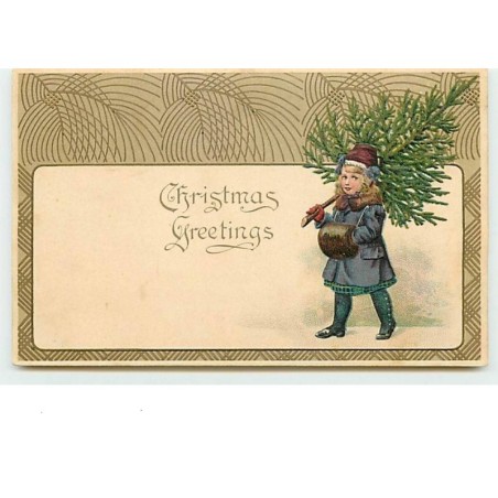 n°1750 - Carte Gaufrée - Christmas Greetings - Fillette avec un sapin