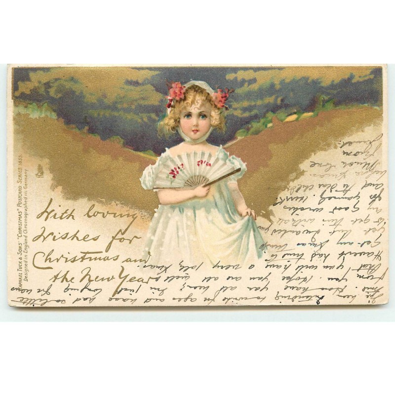 n°17500 - Raphael Tuck Series 1855 Christmas - Fillette avec un éventail