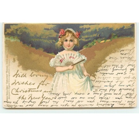 n°17500 - Raphael Tuck Series 1855 Christmas - Fillette avec un éventail