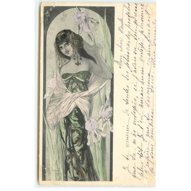 n°17517 - Mary Golay - Jeune Femme - Art Nouveau - Iris