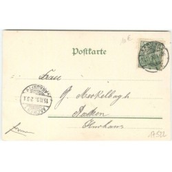 n°17522 - Imitation Bois - Jeune femme au milieu d'un fer à cheval entouré de violettes