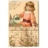 n°17525 - Imitation Bois - Enfant arrossant des fleurs
