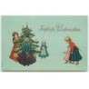 n°17534 - Carte Gaufrée - Fröhliche Weihnachten - Jeunes filles autour d'un sapin décoré