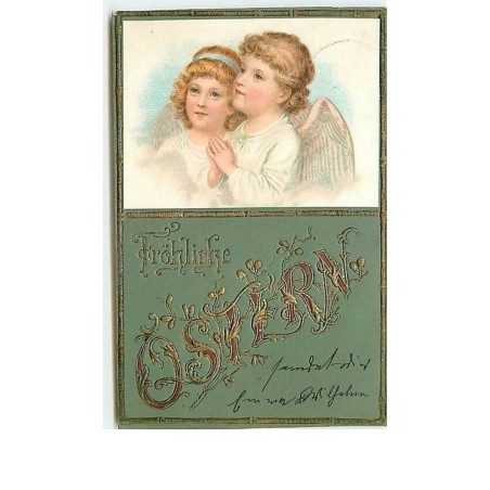 n°10692 - Carte Fantaisie Gaufrée - Fröhliche Ostern - Couple d'Anges