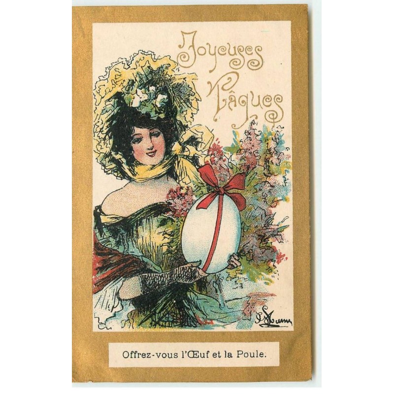 n°17539 - Lami - Joyeuses Pâques - Offrez-vous l'Oeuf et la Poule - Jeune femme portant un oeuf