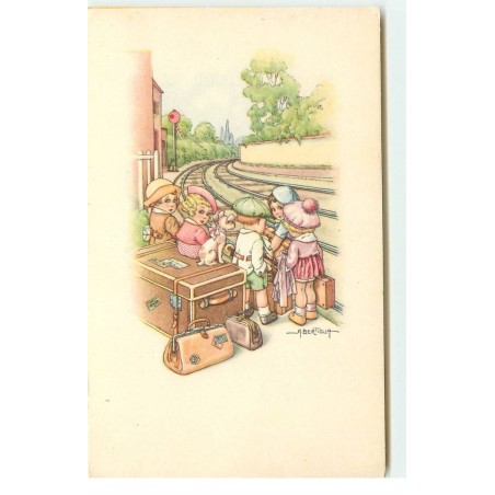 n°17564 - A. Bertiglia - Enfants avec leurs bagages attendant un train