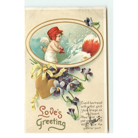 n°17574 - Carte Gaufrée - Clapsaddle -  Love's Greeting - Cupidon sous la neige