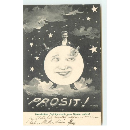 n°17580 - Herzlichen Glückwunsch zum Neuen Jahre - Homme et un clair de Lune - surréalisme - Th. Bauer