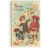 n°17584 - Carte Gaufrée - Bonne Année - Enfants ramassant des portes-bonheur - pièces d'or