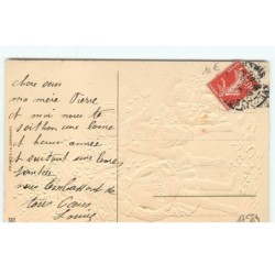 n°17584 - Carte Gaufrée - Bonne Année - Enfants ramassant des portes-bonheur - pièces d'or