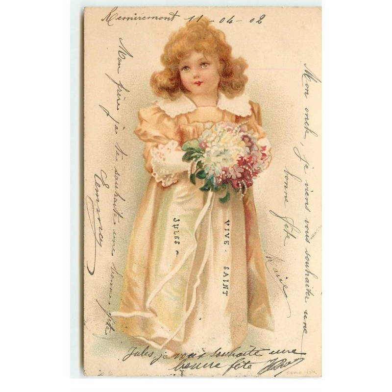 n°17587 - Clapsaddle - Fillette avec un bouquet de fleurs