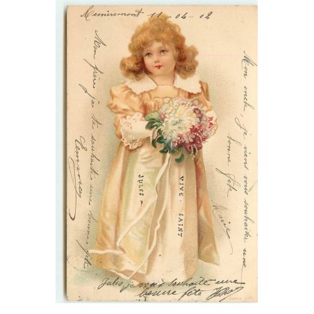 n°17587 - Clapsaddle - Fillette avec un bouquet de fleurs