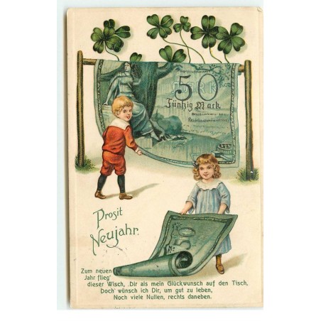 n°17591 - Carte Gaufrée - Prosit Neujahr - Enfants avec des billets de banque