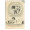 n°17595 - Carte Gaufrée - Fillette jouant avec un lapin, sous le regard de chats
