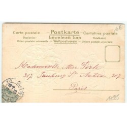 n°17595 - Carte Gaufrée - Fillette jouant avec un lapin, sous le regard de chats