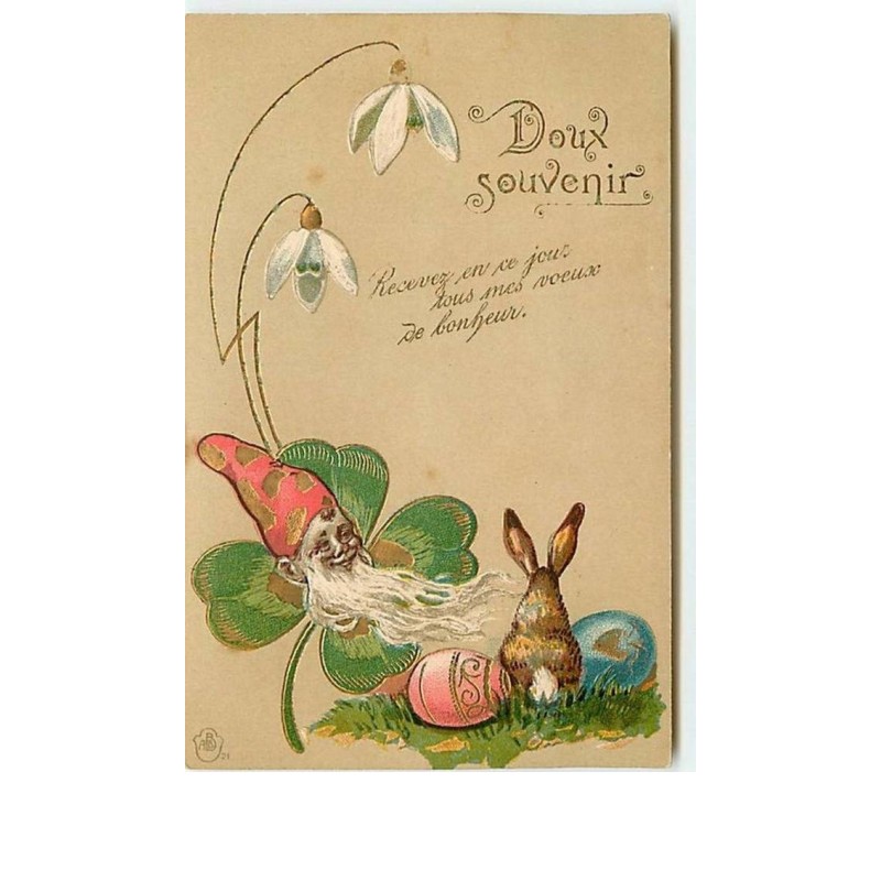 n°10697 - Carte Fantaisie Gaufrée - Doux Souvenir - Lutin, nain - Lapin