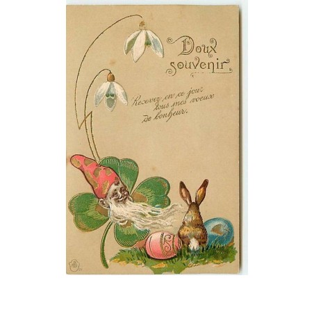n°10697 - Carte Fantaisie Gaufrée - Doux Souvenir - Lutin, nain - Lapin