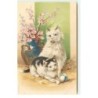 n°17600 - Chats près d'un vase, l'un jouant avec une balle