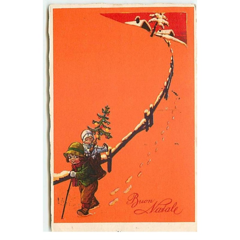 n°17618 - Buon Natale - Enfants marchant le long d'une barrière - style Bertiglia, Colombo