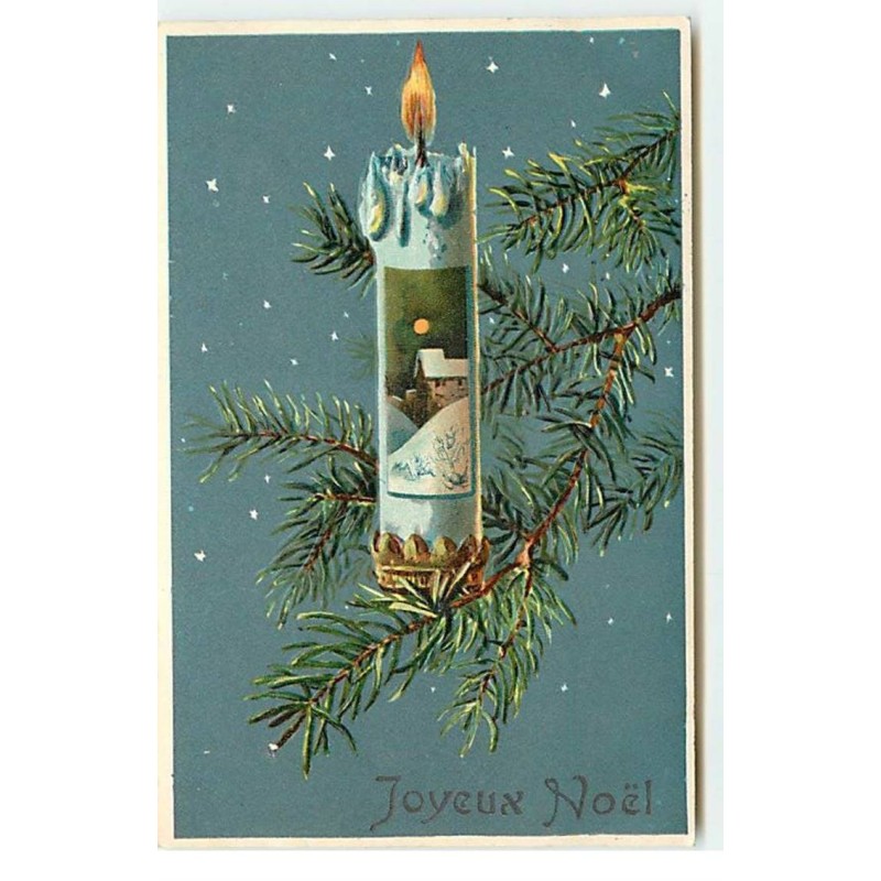 n°17622 - Carte Gaufrée - Joyeux Noël - Bougie allumée sur une branche de sapin