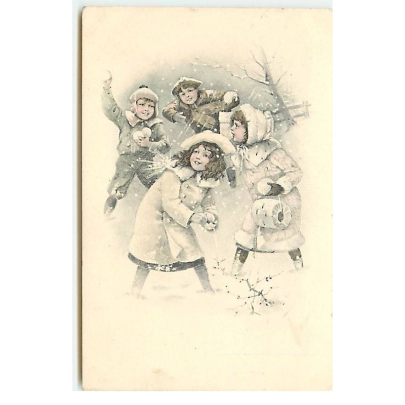 n°17648 - Enfants faisant une bataille de boules de neige