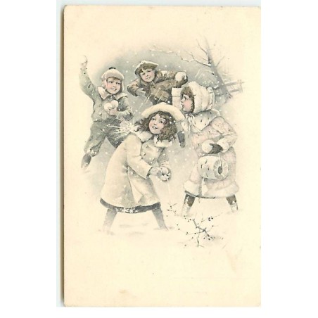 n°17648 - Enfants faisant une bataille de boules de neige