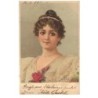 n°17651 - Carte à Paillettes - Portrait d'une Jeune femme