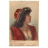 n°17653 - Carte à Paillettes - Portrait d'une Jeune femme de profil