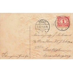 Carte Gaufrée - Nouvel An - Fillette - Horloge - Fer à cheval