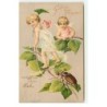 n°17669 - Carte Gaufrée - Fröhliche Pfingsten - Anges tenant un hanneton en laisse