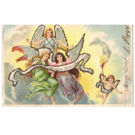 n°17674 - Carte à Paillettes - Fröhliche Weihnachten - Anges Gardien
