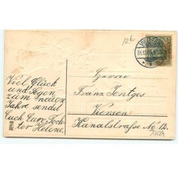 n°17684 - Carte Gaufrée - Viel Glück Neun Jahr - Ange débouchant une bouteille de champagne - cochon