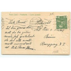 n°17688 - Carte Gaufrée - Prosit Neujahr - Fillette dans une caisse en bois tiré par un garçon