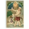 n°17690 - Carte Gaufrée - Die besten Wünsche zum Jahreswechsel - Garçon avec des lettres près d'un chien
