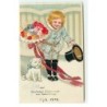 n°17693 - Flatscher - Enfant avec un bouquet et un chien à côté