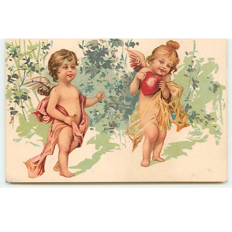 n°17695 - Deux anges, dont l'un avec un coeur