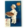 n°17696 - Carte Gaufrée Clapsaddle - Best Wishes for a Happy Thanksgiving - Cuisinier portant une tarte à la citrouille