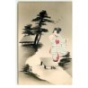 n°17709 - Illustration Japonaise - Jeune japonaise en kimono sur un ponton