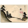 n°17711 - Illustration Japonaise - Jeune japonaise en kimono près d'une rivière