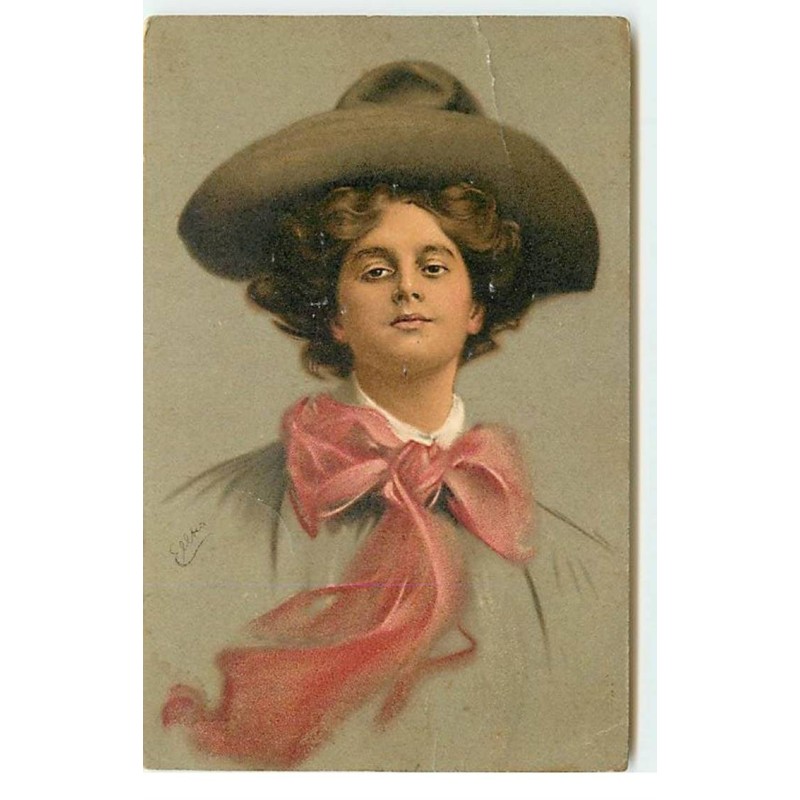 n°17720 - MM Vienne n°400 - Jeune femme avec un foulard rouge et un chapeau