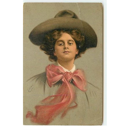 n°17720 - MM Vienne n°400 - Jeune femme avec un foulard rouge et un chapeau