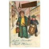 n°17727 - Carte Gaufrée - Prosit Neujahr - Veilleur de nuit, et enfant jouant du tambour