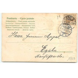 n°17727 - Carte Gaufrée - Prosit Neujahr - Veilleur de nuit, et enfant jouant du tambour