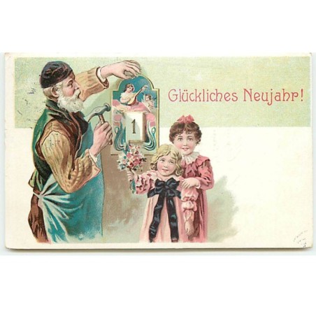 n°17733 - Glückliches Neujahr - Homme accrochant un éphéméride au mur