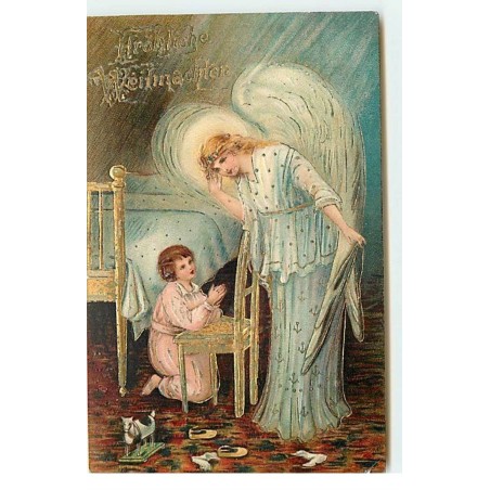 n°17738 - Carte Gaufrée - Fröhliche Weihnachten - Ange gardien veillant sur une enfant priant