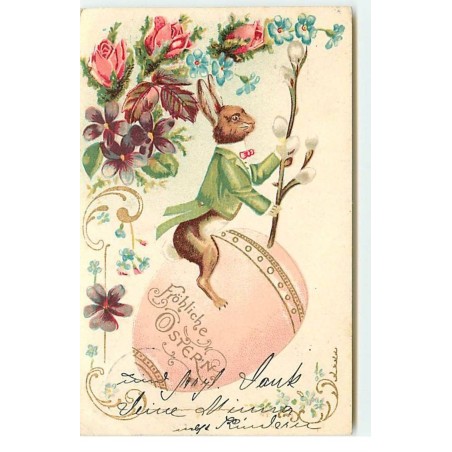 n°17739 - Fröhliche Ostern - Lièvre sur un oeuf décoré