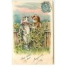 n°17750 - Carte Gaufrée - Deux chats se faisant la cour près d'une ballustrade