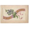 n°17751 - Carte Brodée - A Happy Birthday - Bouquet de myosotis