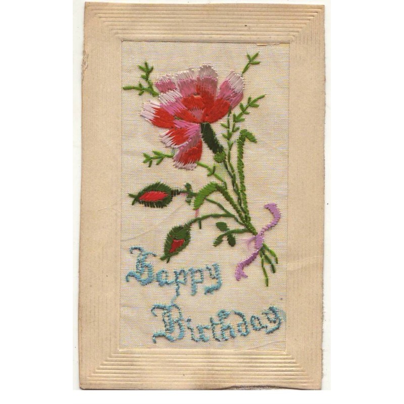 n°17754 - Carte Brodée - Happy Birthday - Fleurs